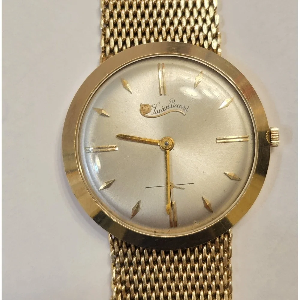 Vintage Lucien Piccard Solid 14k Gold Men's 33mm Manual Watch & Band